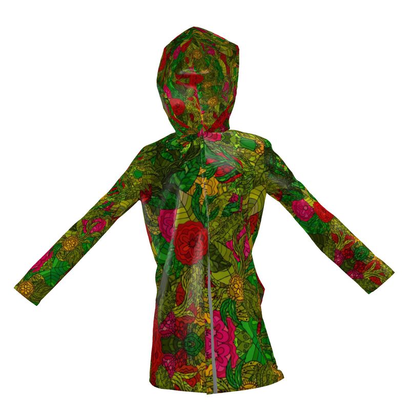 Hand Drawn Floral Seamless Pattern Womens Hooded Rain Mac by The Photo Access
