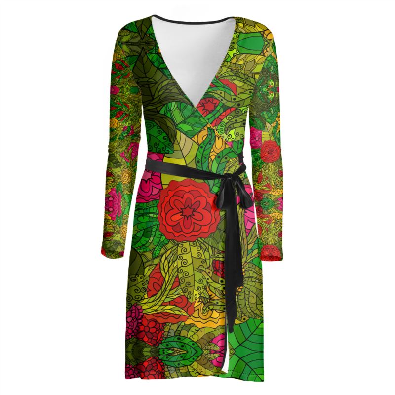 Hand Drawn Floral Seamless Pattern Wrap Dress by The Photo Access