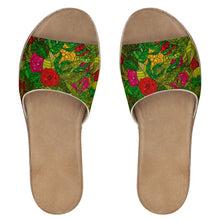 Load image into Gallery viewer, Hand Drawn Floral Seamless Pattern Womens Leather Sliders by The Photo Access
