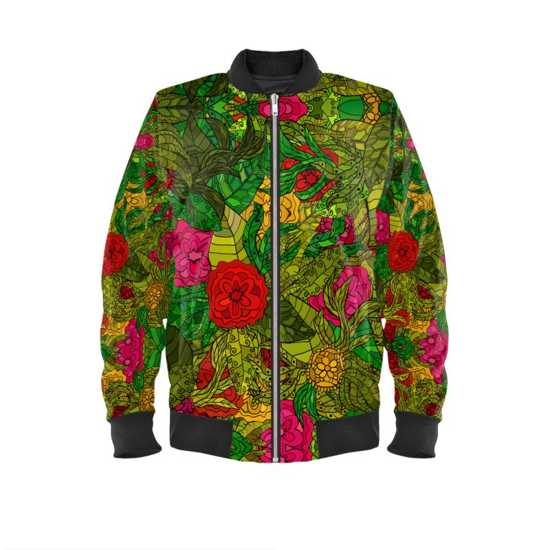 Hand Drawn Floral Seamless Pattern Ladies Bomber Jacket by The Photo Access