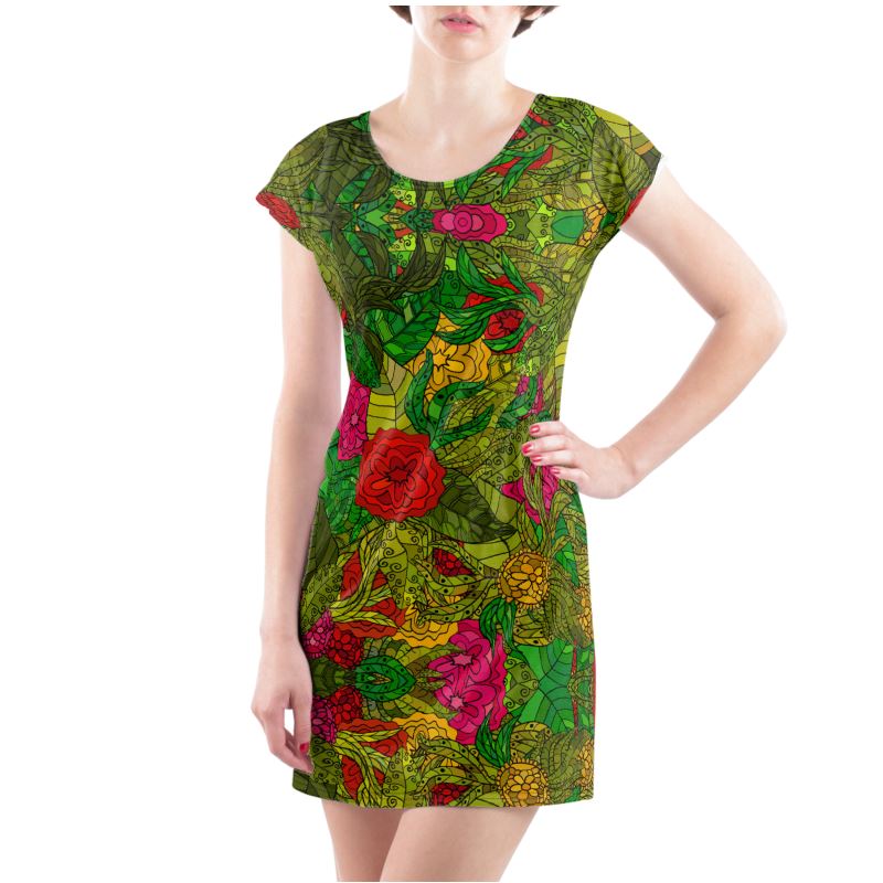 Hand Drawn Floral Seamless Pattern Ladies Tunic T-Shirt by The Photo Access