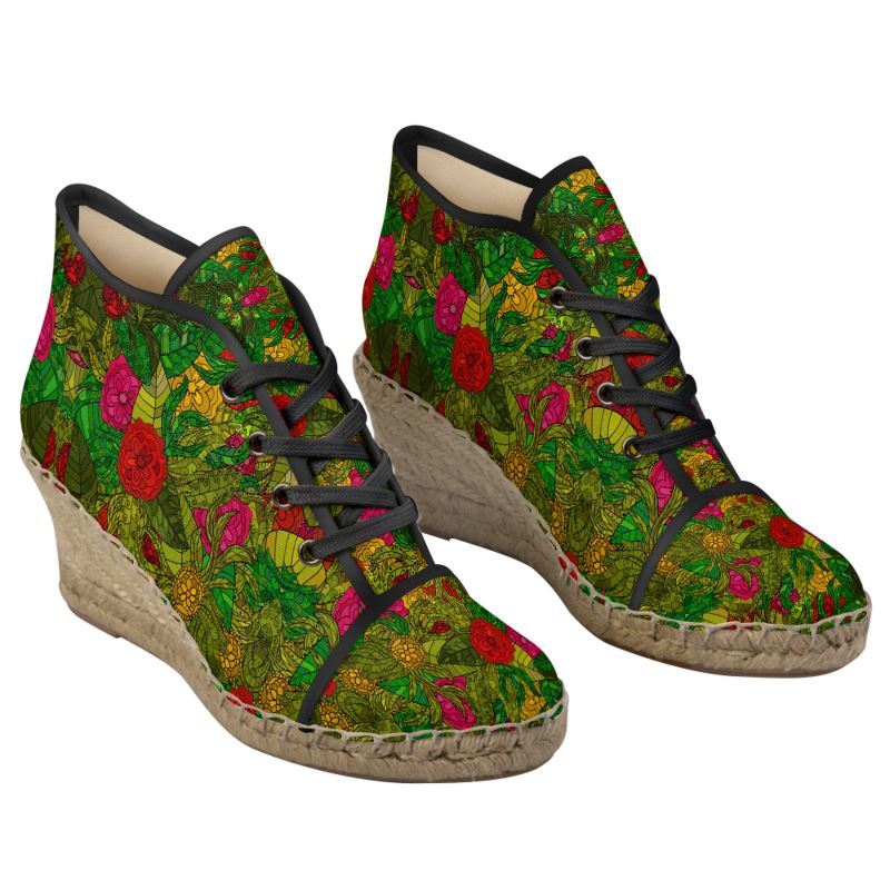 Hand Drawn Floral Seamless Pattern Ladies Wedge Espadrilles by The Photo Access