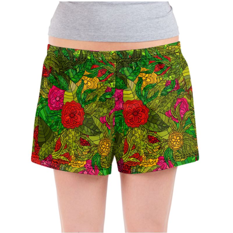 Hand Drawn Floral Seamless Pattern Ladies Pajama Shorts by The Photo Access