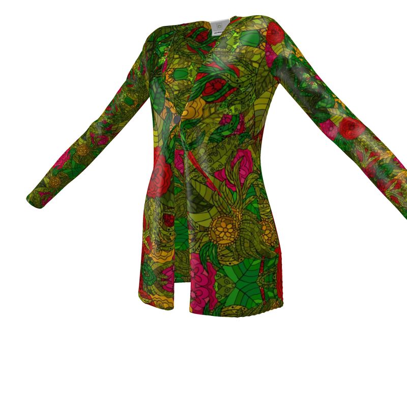 Hand Drawn Floral Seamless Pattern Ladies Cardigan With Pockets by The Photo Access