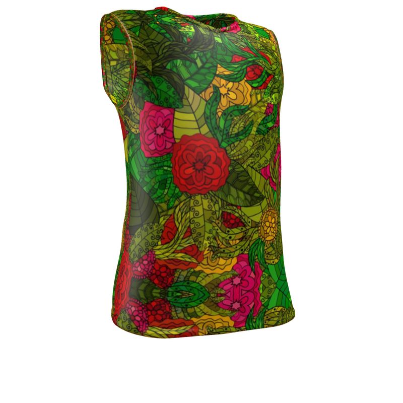 Hand Drawn Floral Seamless Pattern Mens Slim Fit Sleeveless Top with Round and V-neck by The Photo Access