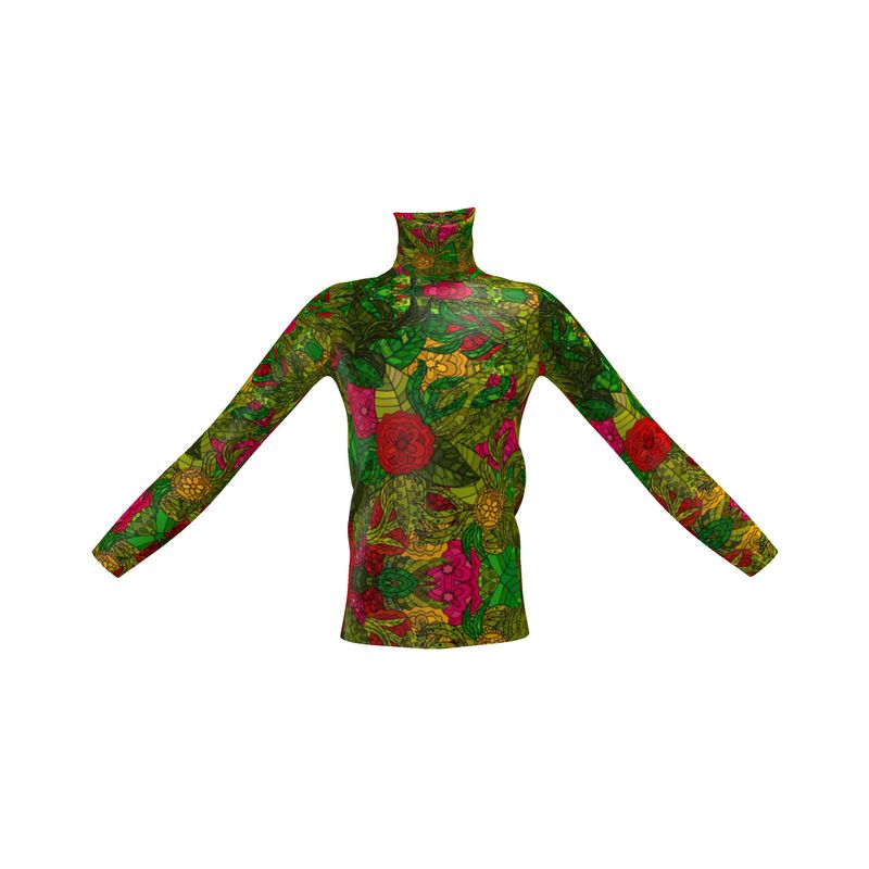 Hand Drawn Floral Seamless Pattern Mens Slim Fit Roll Neck by The Photo Access