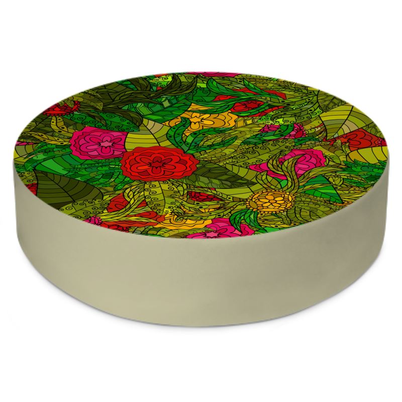 Hand Drawn Floral Seamless Pattern Round Floor Cushions by The Photo Access