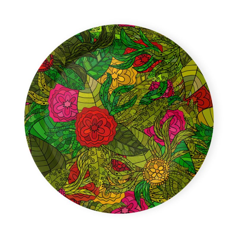 Hand Drawn Floral Seamless Pattern Round Coaster Trays by The Photo Access