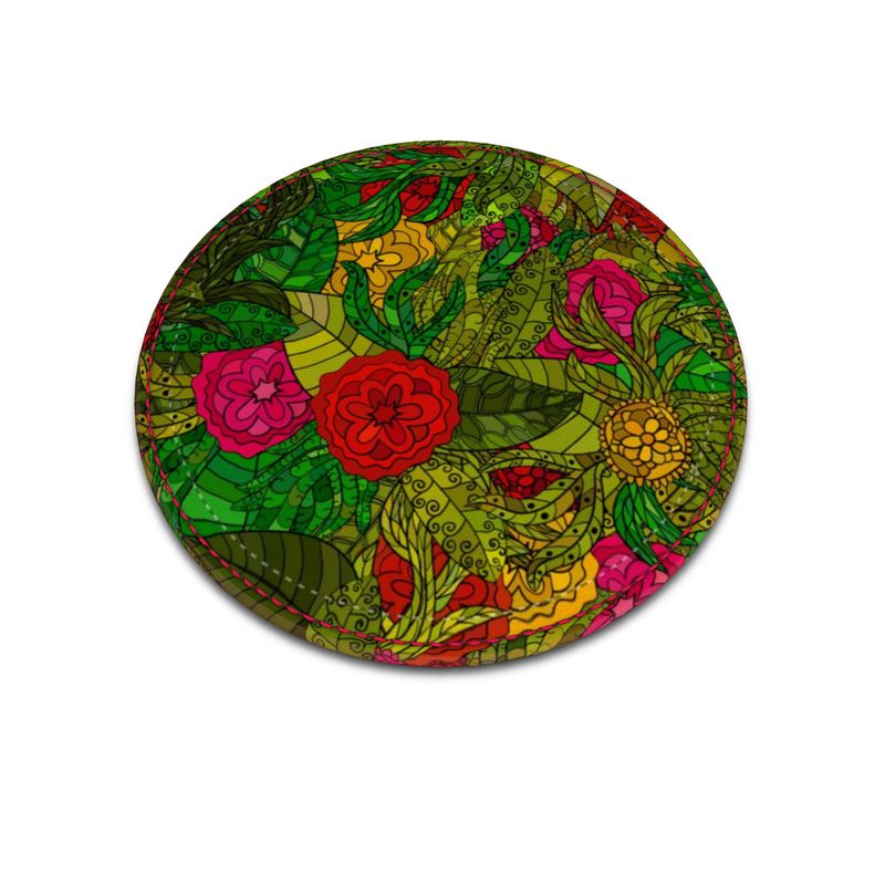 Hand Drawn Floral Seamless Pattern Leather Coasters by The Photo Access