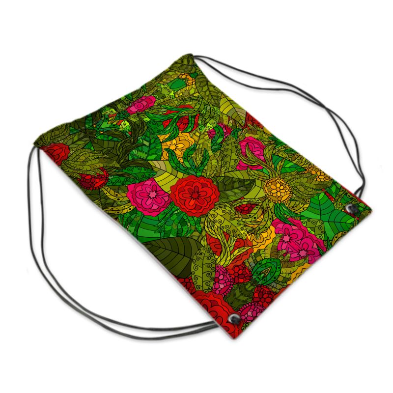 Hand Drawn Floral Seamless Pattern Drawstring Sports Bag by The Photo Access