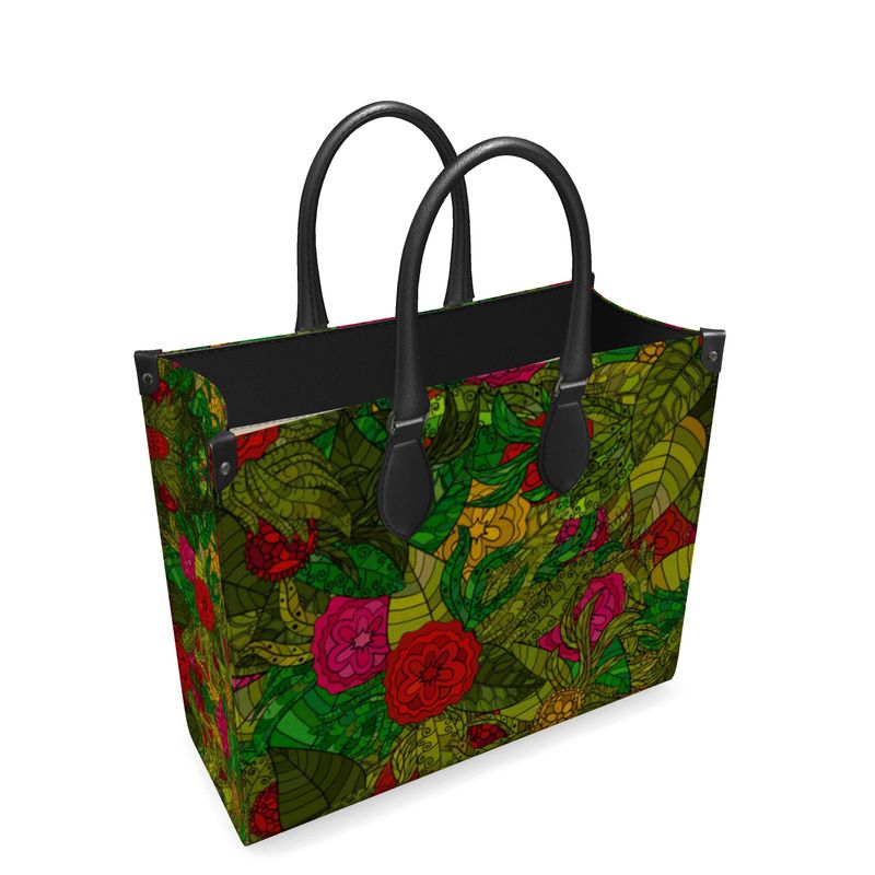 Hand Drawn Floral Seamless Pattern Leather Shopper Bag by The Photo Access