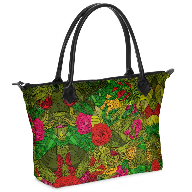 Hand Drawn Floral Seamless Pattern Zip Top Handbags by The Photo Access