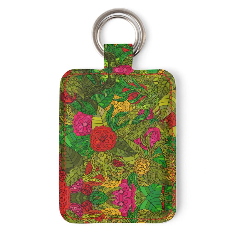 Hand Drawn Floral Seamless Pattern Leather Keychain by The Photo Access