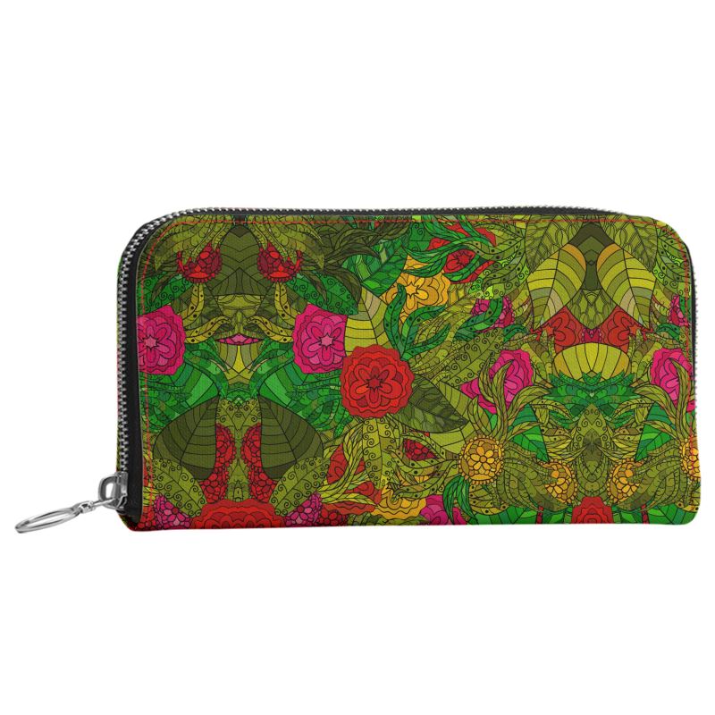 Hand Drawn Floral Seamless Pattern Leather Zip Wallet by The Photo Access