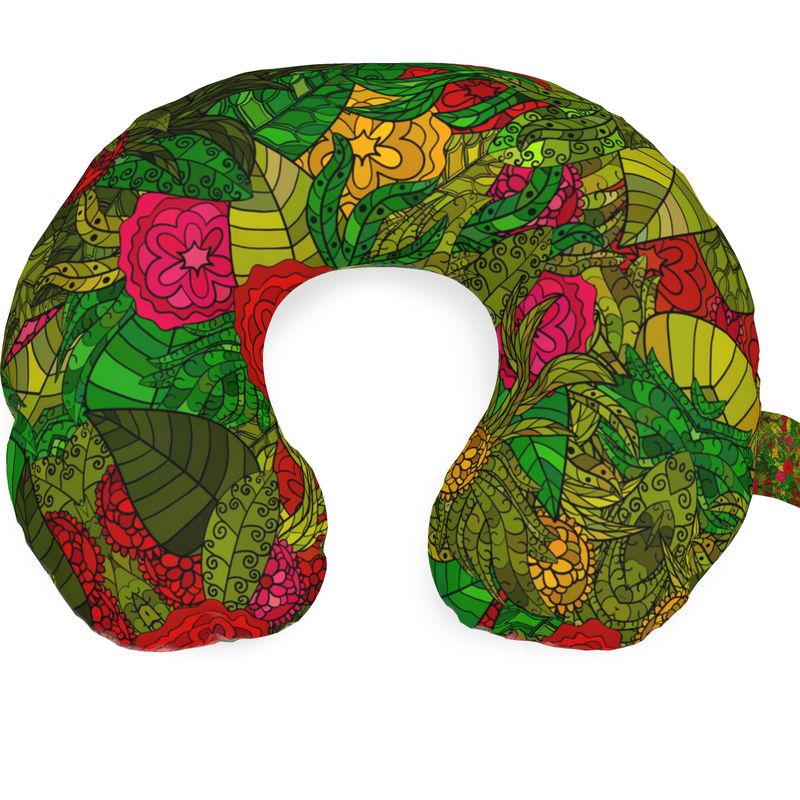 Hand Drawn Floral Seamless Pattern Travel Neck Pillow by The Photo Access