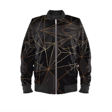Load image into Gallery viewer, Abstract Black Polygon with Gold Line Mens Bomber Jacket by The Photo Access
