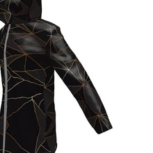 Lade das Bild in den Galerie-Viewer, Abstract Black Polygon with Gold Line Womens Hooded Rain Mac by The Photo Access
