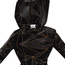 Lade das Bild in den Galerie-Viewer, Abstract Black Polygon with Gold Line Womens Hooded Rain Mac by The Photo Access
