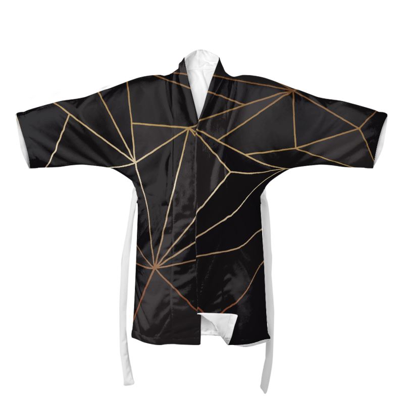 Abstract Black Polygon with Gold Line Kimono by The Photo Access