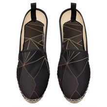Load image into Gallery viewer, Abstract Black Polygon with Gold Line Loafer Espadrilles by The Photo Access
