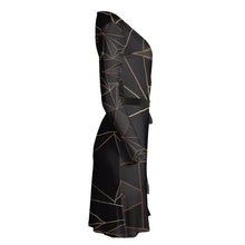 Load image into Gallery viewer, Abstract Black Polygon with Gold Line Wrap Dress by The Photo Access
