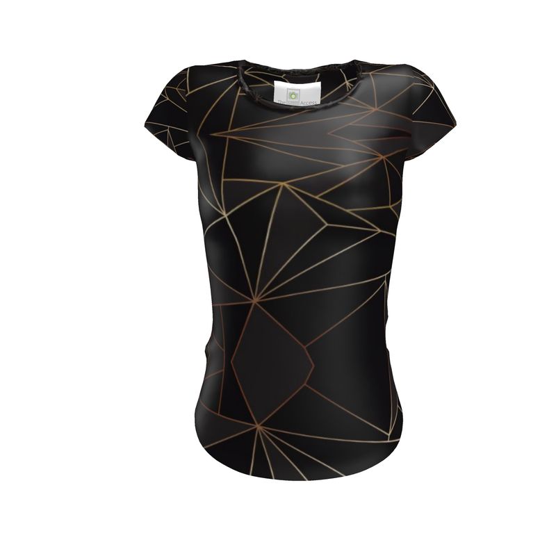 Abstract Black Polygon with Gold Line Ladies Cut and Sew T-Shirt by The Photo Access