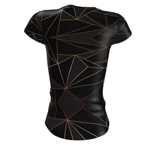 Cargar imagen en el visor de la galería, Abstract Black Polygon with Gold Line Ladies Cut and Sew T-Shirt by The Photo Access
