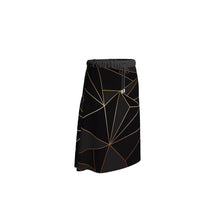 Load image into Gallery viewer, Abstract Black Polygon with Gold Line Skirt by The Photo Access
