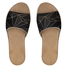 Load image into Gallery viewer, Abstract Black Polygon with Gold Line Womens Leather Sliders by The Photo Access
