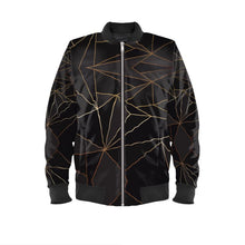 Lade das Bild in den Galerie-Viewer, Abstract Black Polygon with Gold Line Ladies Bomber Jacket by The Photo Access
