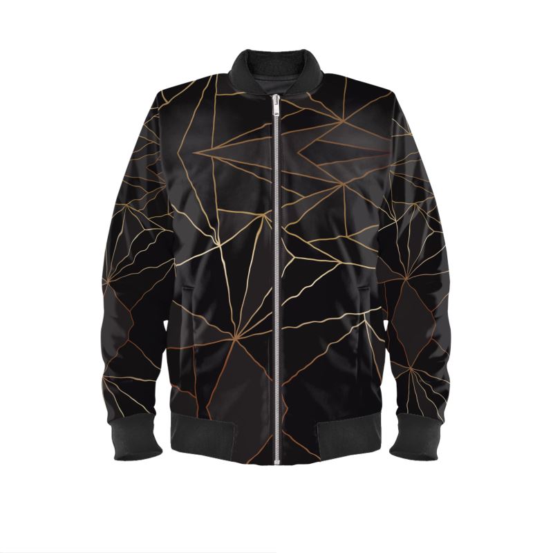 Abstract Black Polygon with Gold Line Ladies Bomber Jacket by The Photo Access