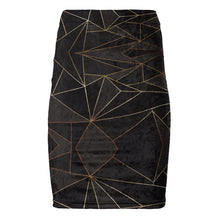 Load image into Gallery viewer, Abstract Black Polygon with Gold Line Pencil Skirt by The Photo Access
