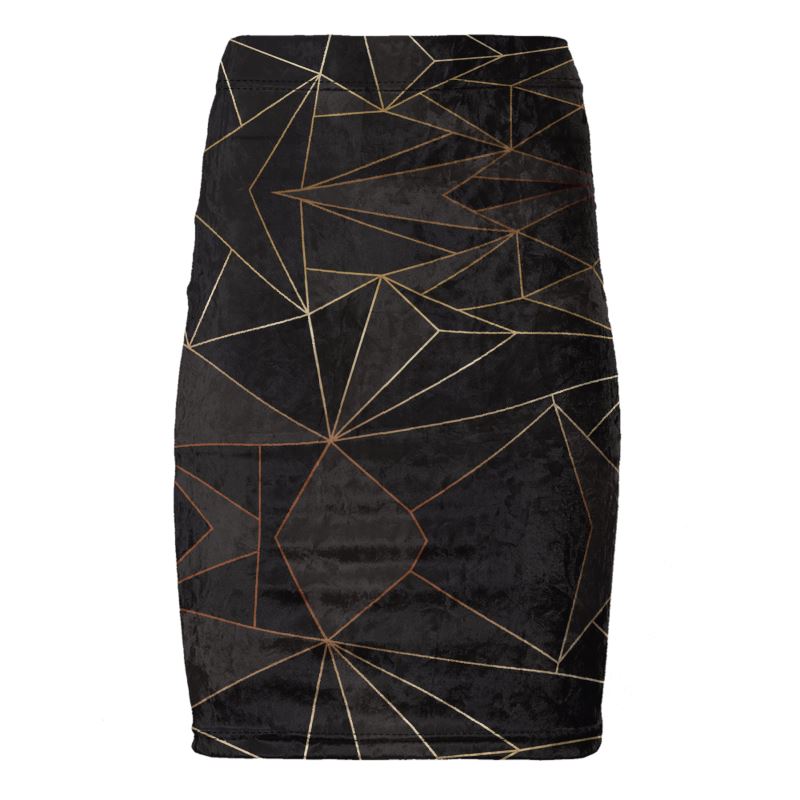 Abstract Black Polygon with Gold Line Pencil Skirt by The Photo Access