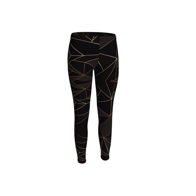 Abstract Black Polygon with Gold Line Leggings by The Photo Access