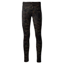 Load image into Gallery viewer, Abstract Black Polygon with Gold Line High Waisted Leggings by The Photo Access

