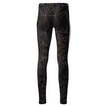 Load image into Gallery viewer, Abstract Black Polygon with Gold Line High Waisted Leggings by The Photo Access
