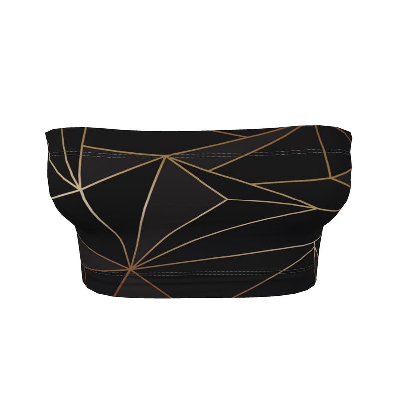 Abstract Black Polygon with Gold Line Bandeau Tops by The Photo Access