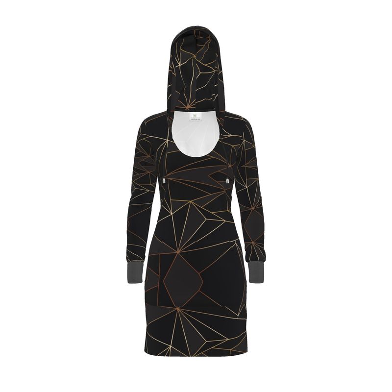 Abstract Black Polygon with Gold Line Hoody Dress by The Photo Access