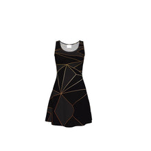 将图片加载到图库查看器，Abstract Black Polygon with Gold Line Skater Dress by The Photo Access

