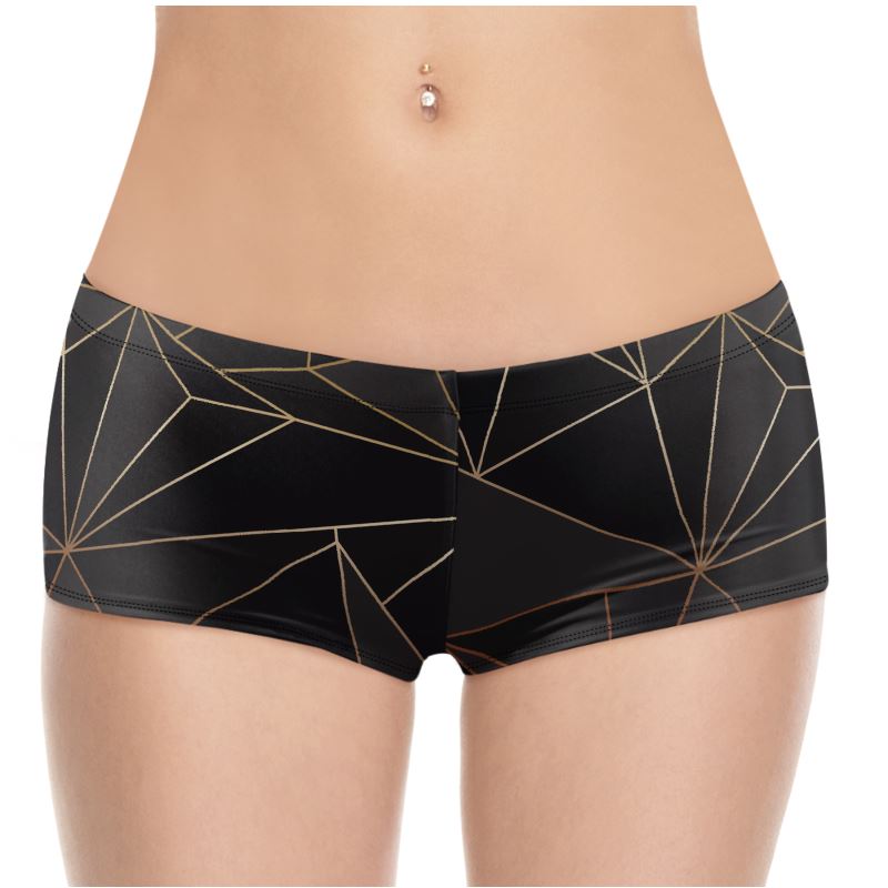 Abstract Black Polygon with Gold Line Hot Pants by The Photo Access
