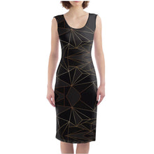 Load image into Gallery viewer, Abstract Black Polygon with Gold Line Bodycon Dress by The Photo Access
