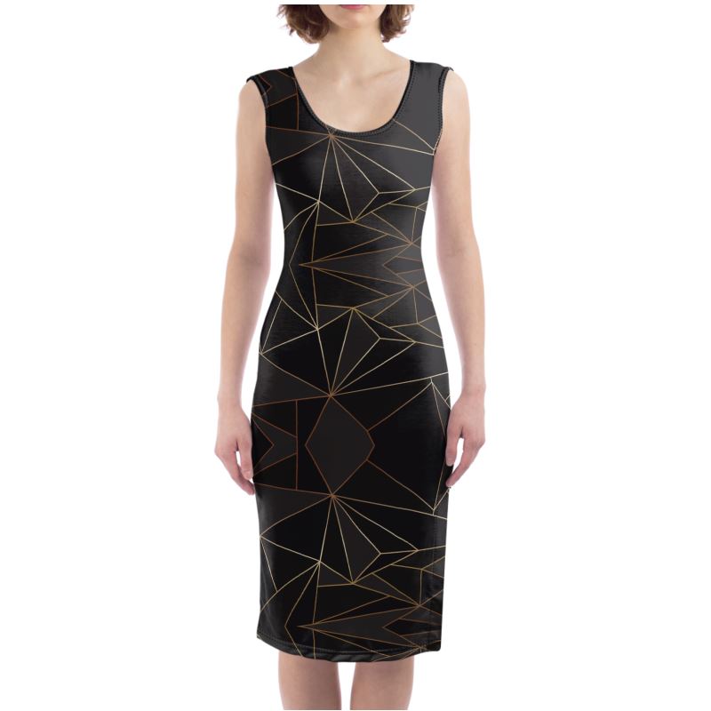Abstract Black Polygon with Gold Line Bodycon Dress by The Photo Access