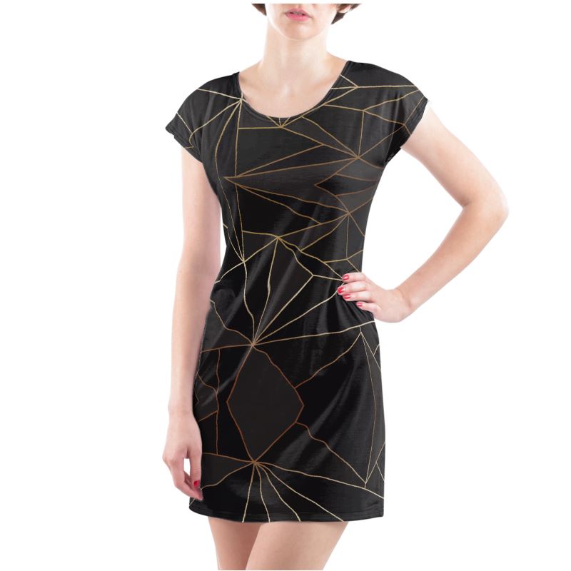 Abstract Black Polygon with Gold Line Ladies Tunic T-Shirt by The Photo Access