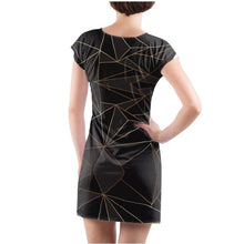 Lade das Bild in den Galerie-Viewer, Abstract Black Polygon with Gold Line Ladies Tunic T-Shirt by The Photo Access
