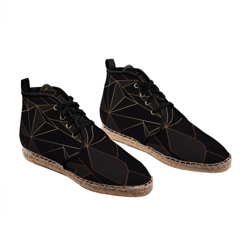 Abstract Black Polygon with Gold Line Hi Top Espadrilles by The Photo Access