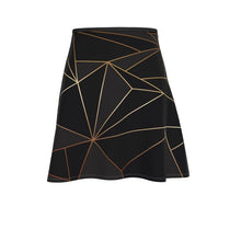Load image into Gallery viewer, Abstract Black Polygon with Gold Line Flared Skirt by The Photo Access
