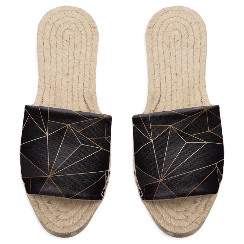 Abstract Black Polygon with Gold Line Sandal Espadrilles by The Photo Access