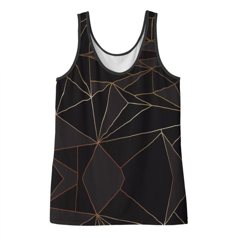 Abstract Black Polygon with Gold Line Ladies Tank Top by The Photo Access