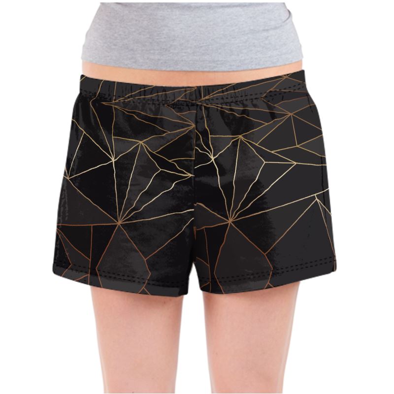 Abstract Black Polygon with Gold Line Ladies Pajama Shorts by The Photo Access