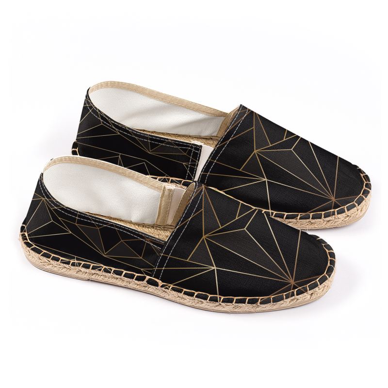 Abstract Black Polygon with Gold Line Espadrilles by The Photo Access